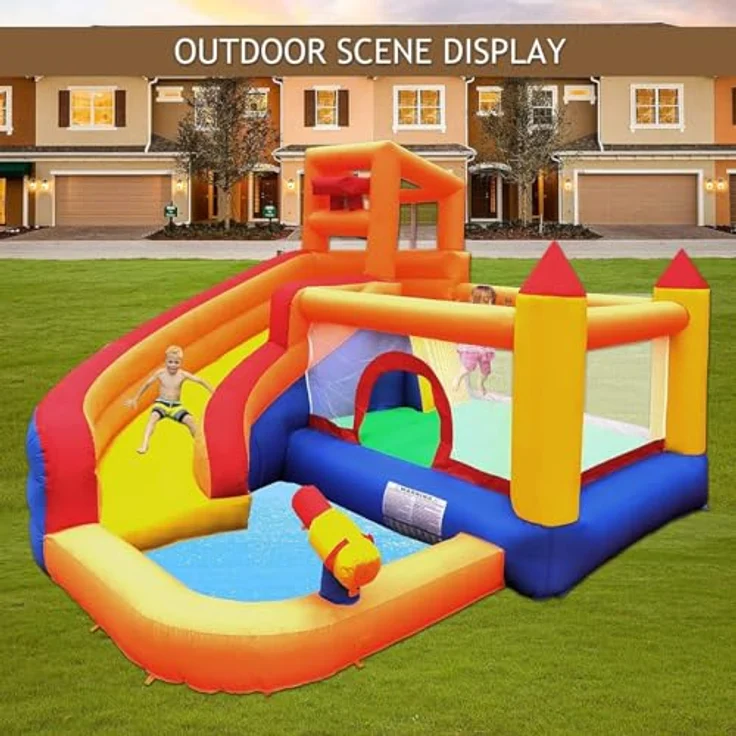 Ballsea Große Hüpfburg mit Gebläse, Trocken-/Wasserrutsche, geeignet für Kinder von 3 bis 10 Jahren, Children's Bouncy Castle for Indoor or Outdoor use 320 x 280 x 232 cm – Bild 6