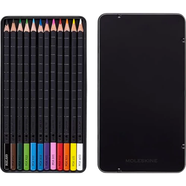 Moleskine Smart Aquarellstifte, 12 Stück mit Rechteckigem Querschnitt, aus natürlichem Zedernholz, inklusive Pechschwarz, Holzbraun, Irrgartengrün, Atemgrün, Himmelblau, Meerblau, Rave-Violett, Rouge, Blutrot, Glühendes Orange, Strahlend Gelb, Taschenformat – Bild 2