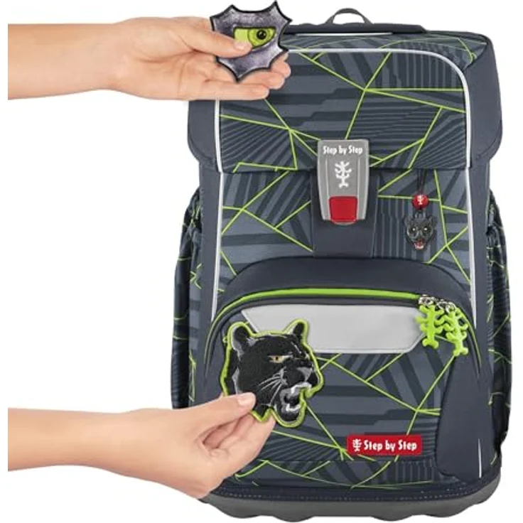 Step by Step Giant Schulranzen-Set „Dark Cat Chiko“ 23L, 5-teilig, grün, ergonomisch, höhenverstellbar, mit Reflektoren, für Jungen ab der 1. Klasse – Bild 3