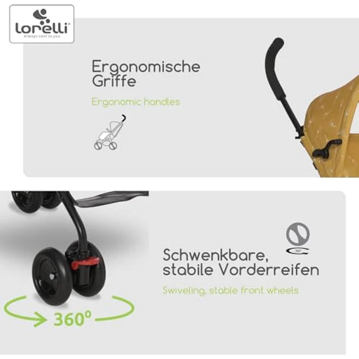 Lorelli Ultra Leichter Buggy Kinderwagen Vaya - Gelb, nur 4,7kg, Kompakter Sportsitz bis 15kg, 5-Punkt-Gurt, faltbares Verdeck, ergonomische Griffe – Bild 4