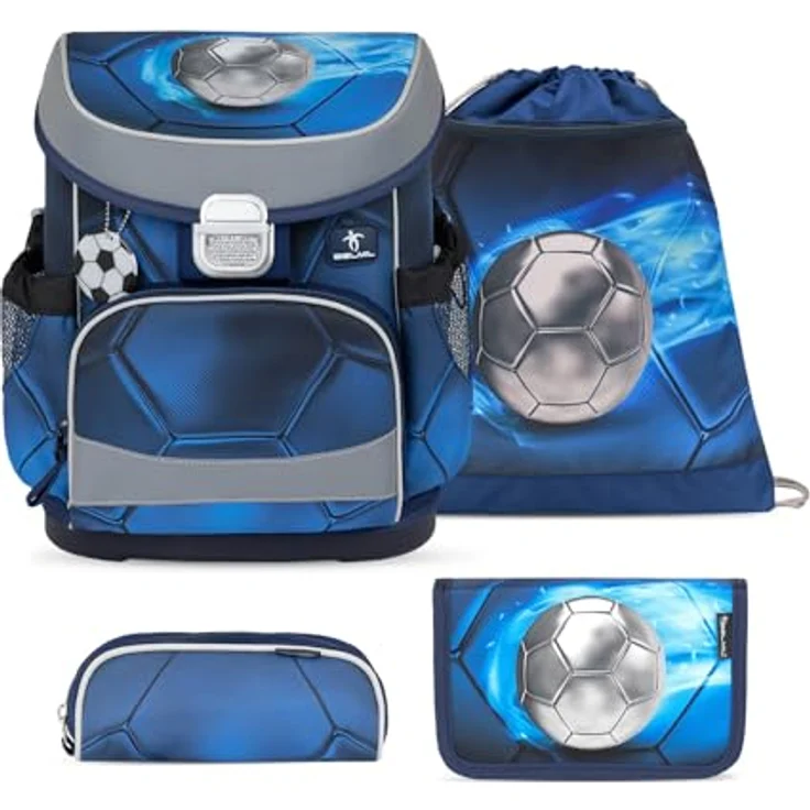 Belmil Mini-Fit Schulranzen Set 4-teilig, ergonomisch mit Brustgurt, Football-Motiv, wasserdicht, 17 L Volumen – Bild 1