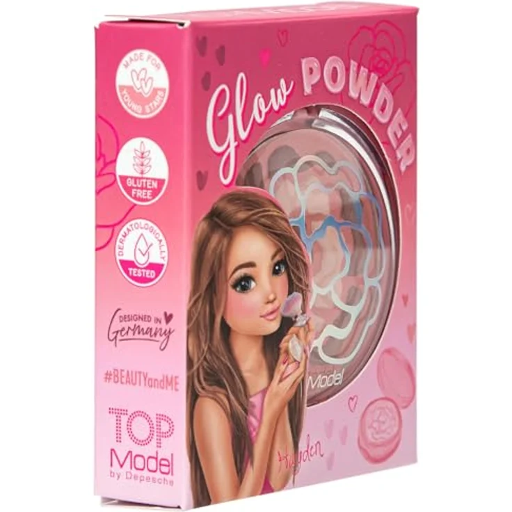 Depesche TOPModel Glow Puder Beauty and Me, schimmerndes Puder in Rosa- und Brauntönen, inkl. Spiegel und Schwämmchen, rundes Klappdöschen – Bild 2
