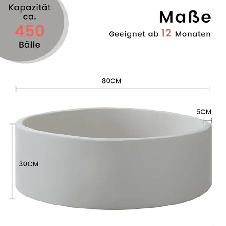 Zedachica Baby Bällebad 80cm*30cm, Rundes Schaumbällebad für Kinder ab 1 Jahr, grau, Umweltfreundliche Materialien, Einfach zu Reinigen, Keine Bälle enthalten – Bild 4