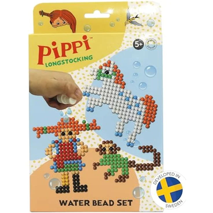 Pippi Langstrumpf Wasserperlen Kreativset, 1-tlg, Bastelperlen für Kinder, einfache Anwendung ohne Bügeln, Pippi-Favoriten gestalten – Bild 1