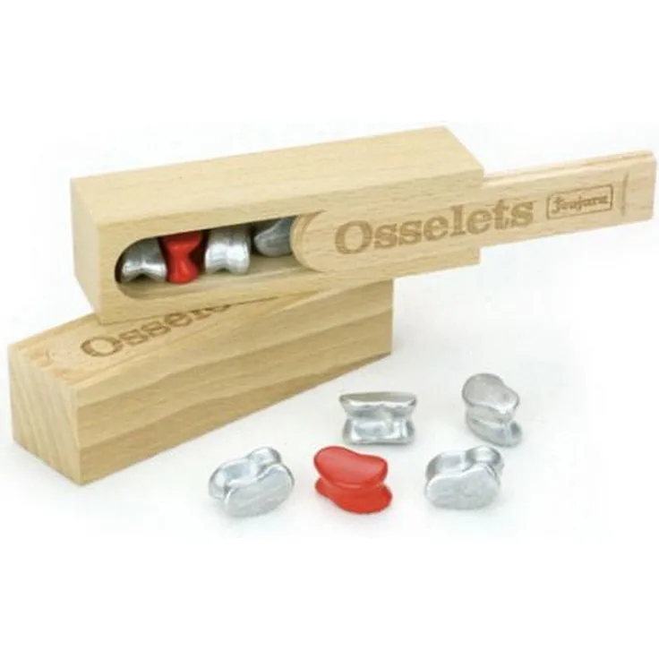 Jeujura Osselets, Klassisches Wurfspiel aus Holz und Metall, für 2-4 Spieler, ab 3 Jahren, hergestellt in Frankreich