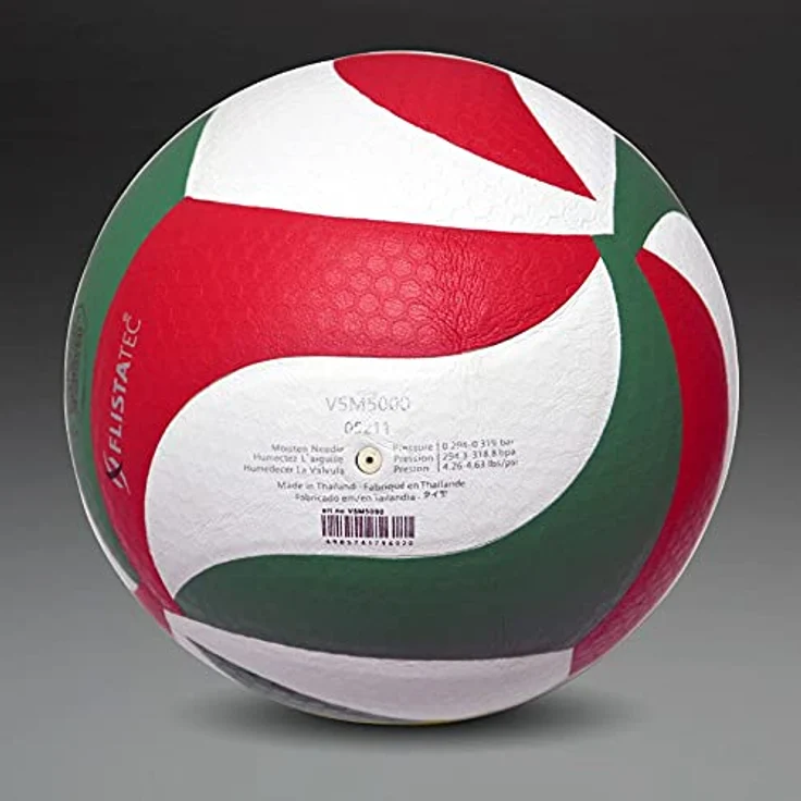 Molten Flistatec Volleyball, offizieller Spielball mit verbesserter Flugstabilität und hexagonaler Struktur, rot/weiß/grün – Bild 6
