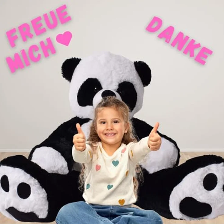 TE-Trend XXL Panda Kuscheltier Bär Teddybär groß Riesen Teddy Pandabär Plüschtier Stofftier 100cm sitzend und liegend verwendbar Mehrfarbig – Bild 2