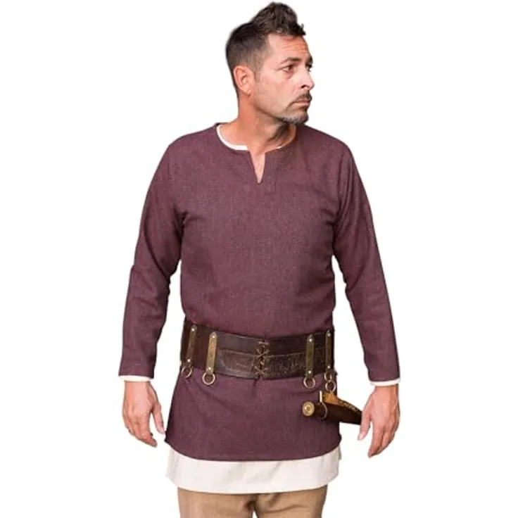 Burgschneider Fischgrättunika Tyr Bordeaux Grau XL Unisex Wolle - Historisch Early Medieval Viking
