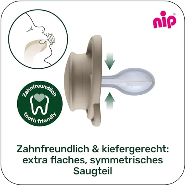 nip Butterfly, 2er Pack Stillfreundlicher, zahnfreundlicher Babyschnuller mit weichem Silikonsauger, Braun/Grau, für 16-32 Monate inkl. Schnullerbox – Bild 3
