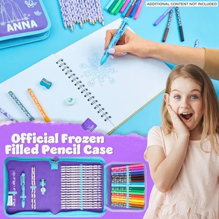 Disney Stitch Federmäppchen, gefüllt mit Schulsachen, lila Frozen Design, ideal für Schule und Freizeit – Bild 2