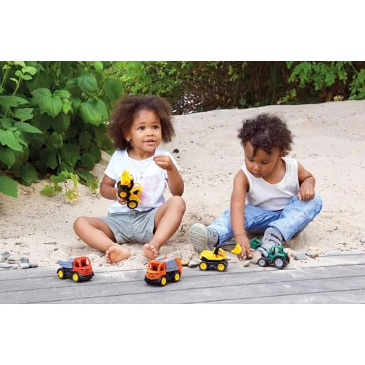 Lena 1264 Workies Müllwagen 14 cm, kippbarer Laderaum, Gummi-Reifen, für Kinder ab 18 Monaten, Orange – Bild 5