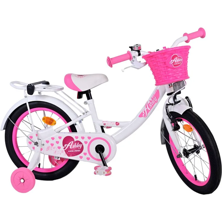 Volare Kinderfahrrad Ashley 16 Zoll für Mädchen in Weiß, mit Rücktrittbremse und Korb
