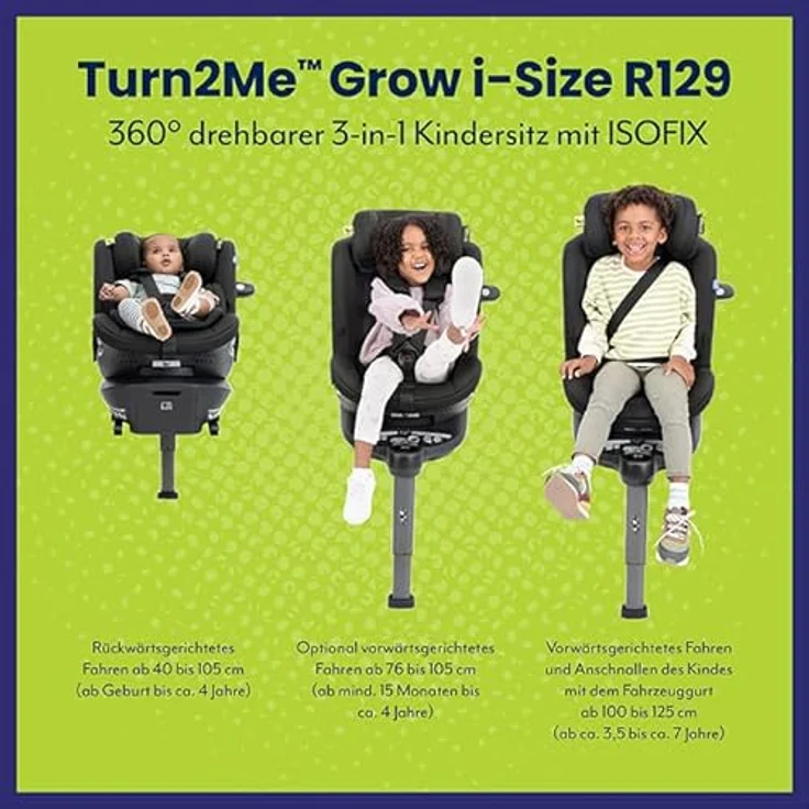 Graco Turn2Me Grow i-Size R129, drehbarer 3-in-1 Kindersitz für Rückwärts- und Vorwärtsnutzung, ISOFIX, ab Geburt bis 7 Jahre – Bild 4