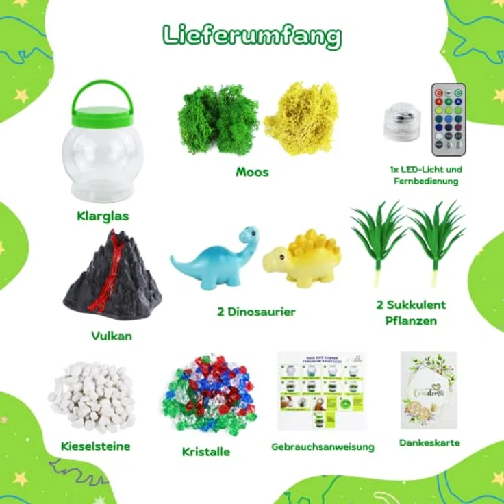 Coradoma Terrarium Kit Dinosaurier für Kinder | DIY Bastelset Spielzeug Set mit Nachtlicht Lampe | Junge und Mädchen Geschenke 3 4 5 6 7 8+ Jahre Basteln Kreativ Deko – Bild 2