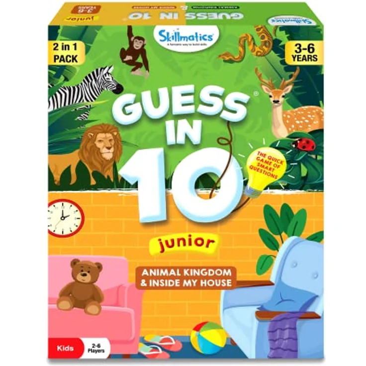 Skillmatics Guess in 10 Junior Kartenspiel Combo, Tiere & Inside My House, pädagogisch für Kinder 3–6 Jahre, tragbare Box, 35 Karten pro Thema – Bild 1