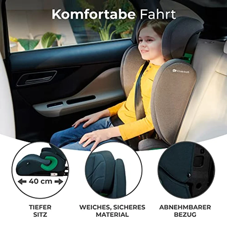 Kinderkraft Kinderautositz JUNIORFIX2, I-SIZE, Autokindersitz, Autositz, Kindersitz mit Isofix, Gruppe 2/3 15-36kg, Einstellbare Rückenlehne und Kopfstütze, Blau – Bild 8