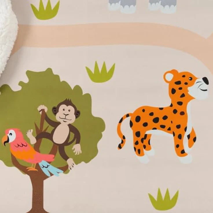 TT Home Kinderteppich, rutschfest für Babyzimmer und Kinderzimmer, Tiere und Weltkarte, grün gelb creme, 200 cm rund – Bild 3