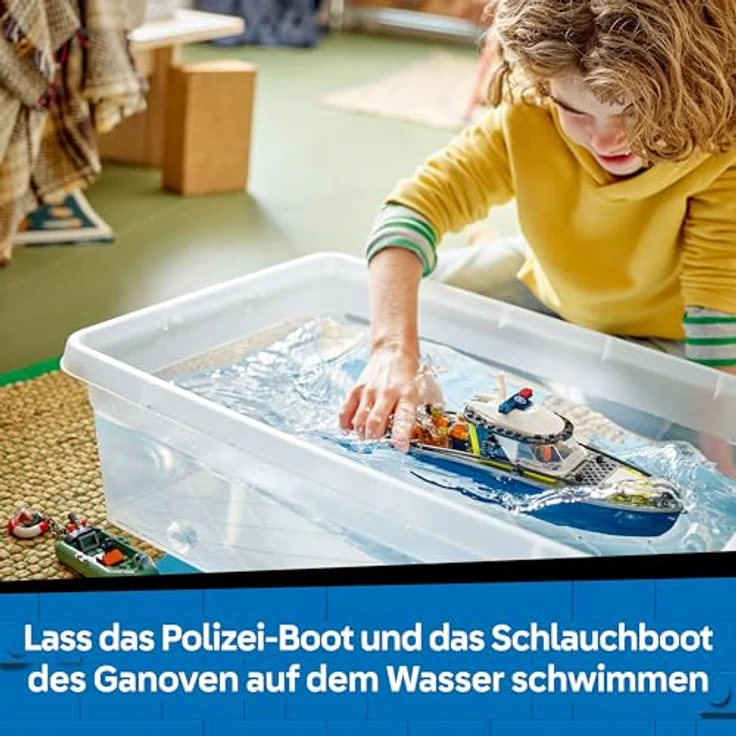 LEGO City 60456 Verfolgungsjagd im Polizeiboot, Spielset mit 264 Teilen, inklusive 3 Mini-Figuren und schwimmenden Booten, mehrfarbig – Bild 3