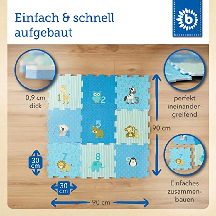 Bieco Puzzlematte Kinder | Krabbelmatte Baby Puzzle | Puzzlematte Baby | Turnmatte Kinder spielmatte puzzlematte Baby puzzlematte Puzzle Teppich Matte puzzlematten bodenpuzzles Babys XXL Tiere – Bild 3
