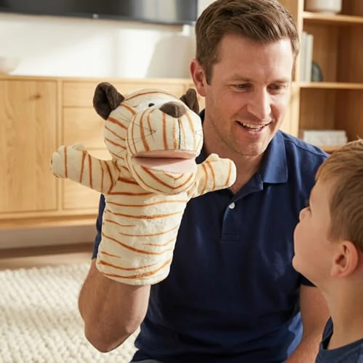 LOMTRATS Tierhandpuppen-Set für Kinder, Wolf, Tiger, Löwe und Affe mit beweglichen Münder, 25 cm, Plüsch-material, ideal für Geschichtenerzählen und Vorschulunterricht – Bild 2