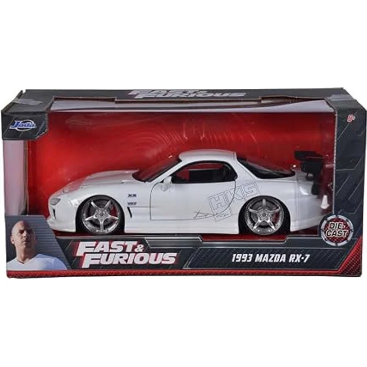 Jada Fast & Furious 1993 Mazda RX, Modellfahrzeug im Maßstab 1:24, detailgetreu, weiße Farbgebung, funktionierende Türen, Kofferraum und Motorhaube, Die-cast Metall – Bild 1
