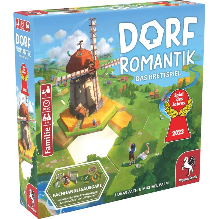 Pegasus Spiele Dorfromantik Brettspiel, inklusive Mini-Erweiterungen Die grosse Mühle und Wetterau, für bis zu 6 Spieler