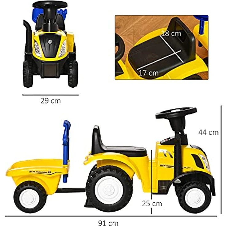 HOMCOM Kinder Rutschauto New Holland Rutscherfahrzeug Gelb mit Hupe und Ladebox – Bild 5