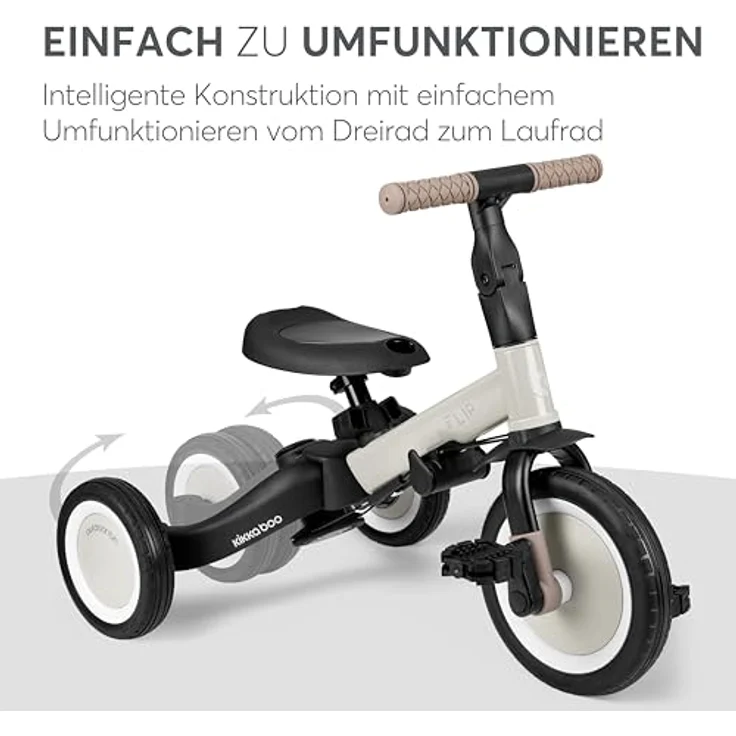 Kikkaboo Dreirad Flip 5 in 1, Stahlrahmen, rutschfeste Griffe, verstellbar, Schwarz – Bild 7