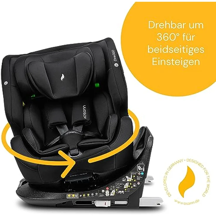 Osann Autokindersitz One360 i-Size, 360° drehbarer Reboarder Kindersitz Isofix, Baby Autositz, Schwarz – Bild 4