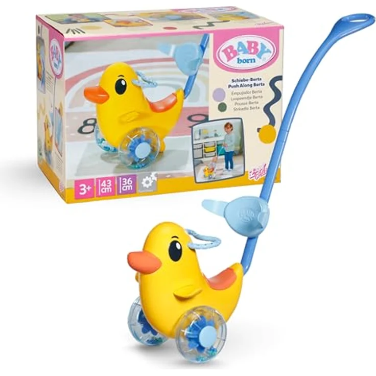 BABY born Schiebe-Berta, Puppenzubehör mit Lenkstange und Rassel-Rädern, für 36 cm & 43 cm Puppen, Gelb, geeignet für Kinder ab 3 Jahren – Bild 1