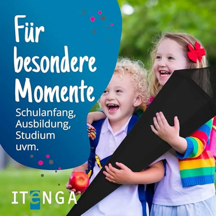 itenga Bastelschultüte Schultütenrohling Zuckertüte Schultüte eckig 85 cm mit Tüllverschluss (schwarz) – Bild 3