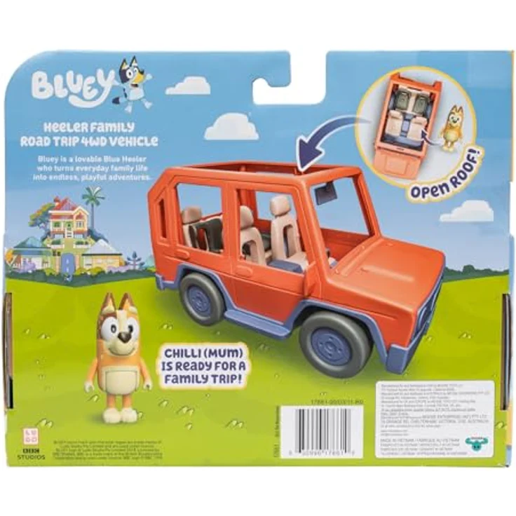Moose Spielzeug-Auto Bluey S11 4WD Familienauto, offenes Verdeck, Platz für 4 Figuren, inkl. Urlaubs-Chilli-Figur – Bild 7