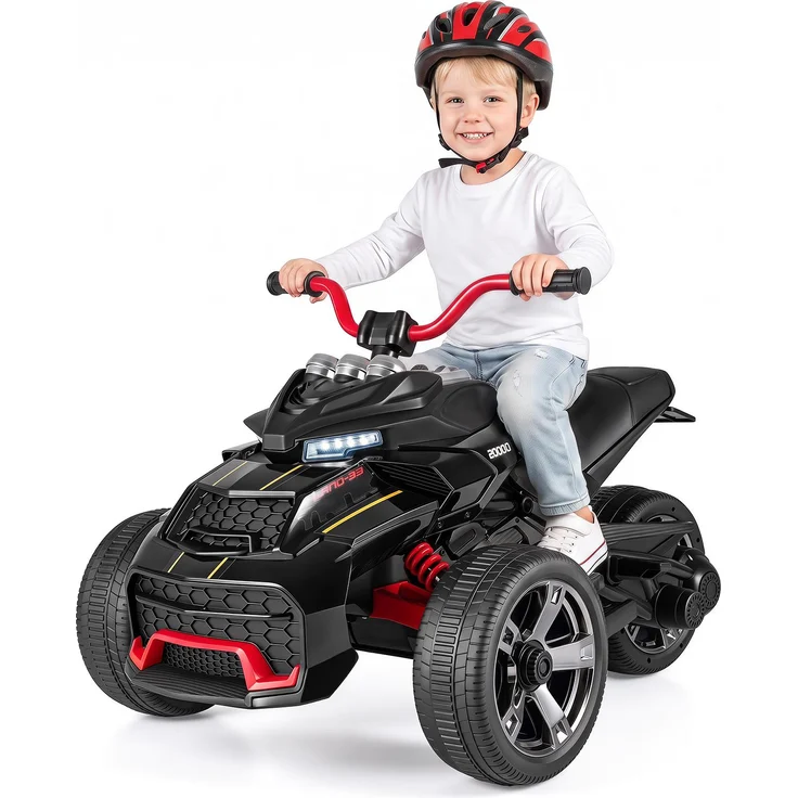 COSTWAY Elektro Kinderquad 12V, Schwarz, 3-7 km/h, 2 Motoren, Vorwärts- & Rückwärts-Funktion, LED-Scheinwerfer, geeignet für 3-7 Jahre