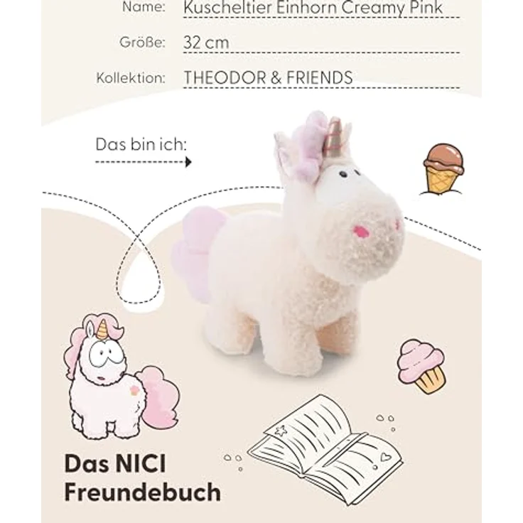 NICI Kuscheltier Einhorn Creamy Pink 32cm, weiches Plüschtier mit funkelndem Stirnhorn und Cupcake-Motiv, aus recyceltem Material, ideales Geschenk für Kinder und Erwachsene, weiß – Bild 5