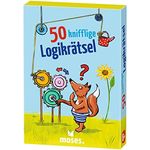 moses 30256 knifflige Logikrätsel – lustiges Rätselspiel mit Denksportaufgaben für Kinder ab 8 Jahren, 50 Karten voller Knobeleien für clevere Kids, Bunt