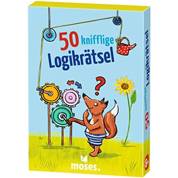 moses 30256 knifflige Logikrätsel – lustiges Rätselspiel mit Denksportaufgaben für Kinder ab 8 Jahren, 50 Karten voller Knobeleien für clevere Kids, Bunt – Bild 1
