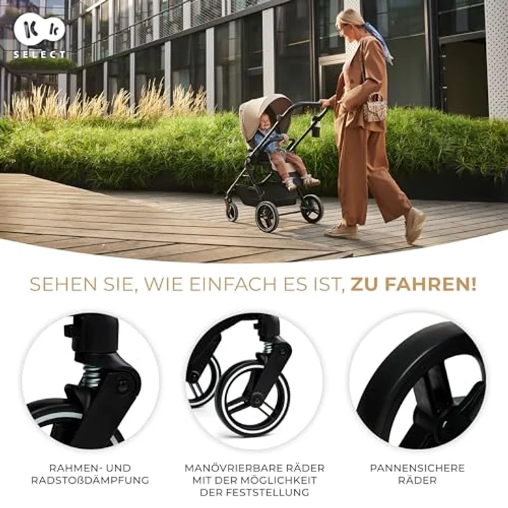 Kinderkraft YOXI Kinderwagen, Buggy von Geburt bis 22 kg, einfach zusammenklappbar, undurchdringliche Räder, wasserdicht, UPF50+, Korb bis 5 kg, beige – Bild 4