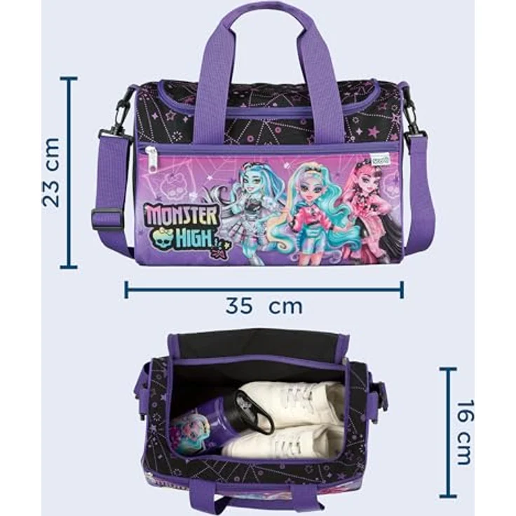 Scooli Sporttasche Monster High, Kinder Sporttasche mit großem Hauptfach und Reißverschluss, 35 cm, 10,5 Liter, schwarz-pink – Bild 2