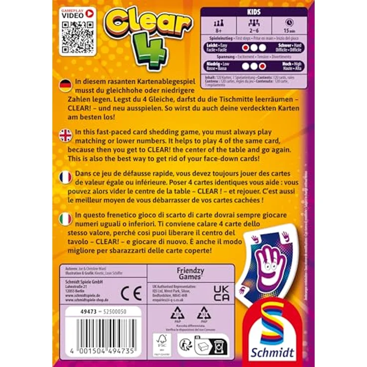 Schmidt Spiele 49473 Clear 4, Kartenspiel der Klein und Fein Serie, für 2-6 Spieler, ab 8 Jahren, Spieldauer ca. 15 Minuten – Bild 3