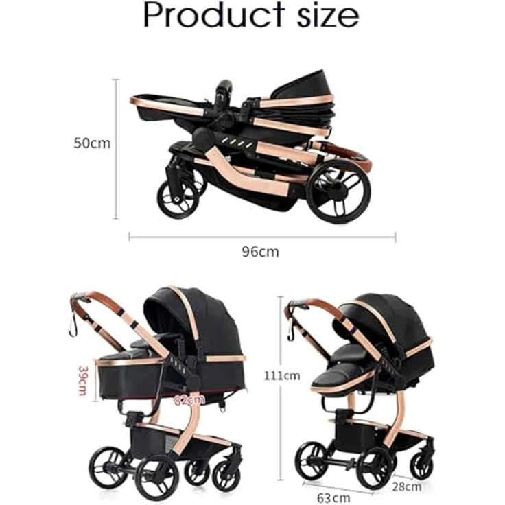 3 in 1 Kombikinderwagen Kinderwagen 3-in-1 Dreirad Lauflernhilfe Hochlandschaft Kinderwagen Faltbarer Kinderwagen Babywagen Babywagen für Baby 0-36 Monate (khaki 518) – Bild 7