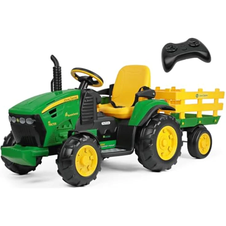 Peg Perego John Deere Ground Force RC Traktor mit Anhänger und Fernbedienung 12V für Kinder ab 1+ Modell 2025, Kindertraktor mit 2 Antriebsmotoren und FM Radio, grün – Bild 1