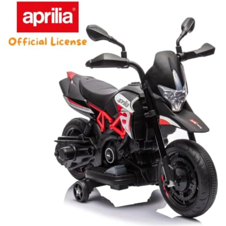Vrooomy Kindermotorrad Aprilia Dorsoduro 900, 6V mit Scheinwerfer und abnehmbaren Stützrädern, rot, für 1-3 Jahre – Bild 8