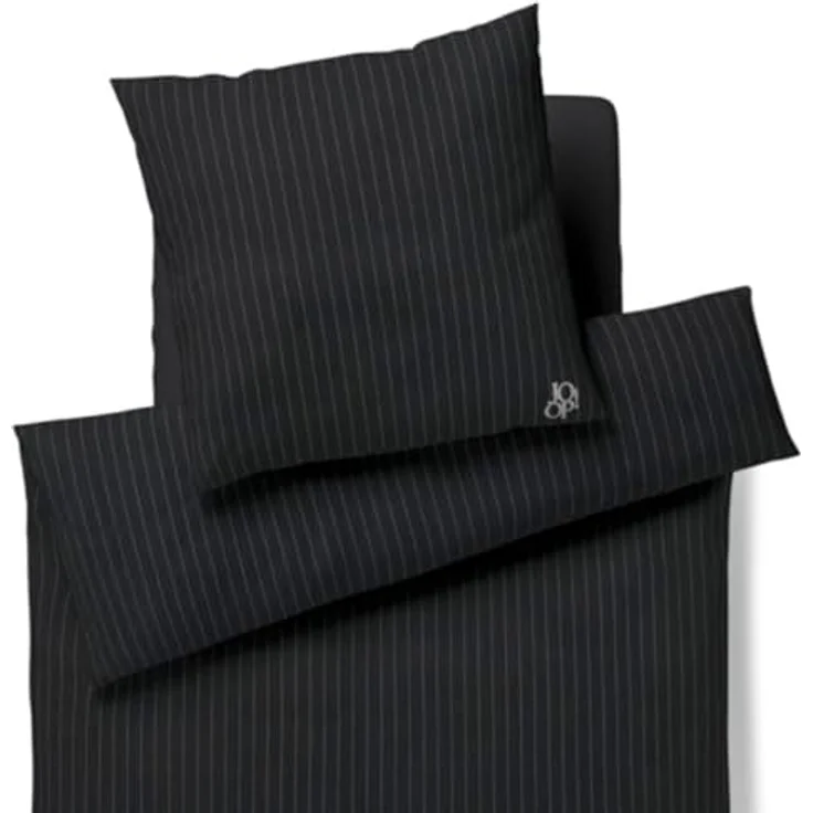 Joop! Bettwäsche Soft Stripes 45003 09 Stone, Flauschige Flanell-Bettwäsche in Schwarz-Grau mit Nadelstreifen, Größe: 155 cm x 220 cm, Öko-Tex-Standard-100 – Bild 2