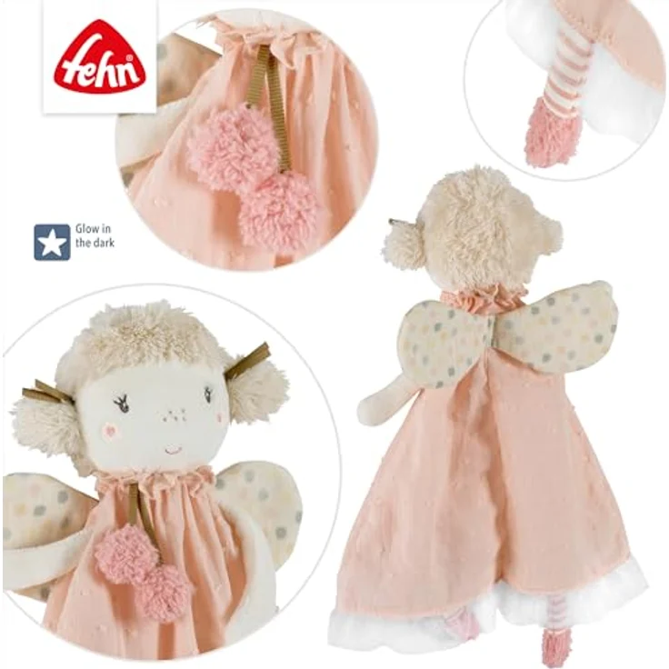 Fehn Schmusetuch Fee – Spielkameradin, Einschlafhilfe & Schnuffeltuch in einem, zum Knuddeln, Greifen & Liebhaben – für Babys und Kleinkinder ab 0+ Monaten, zauberhafte Fee in verschiedenen Materialien - rosa – Bild 5