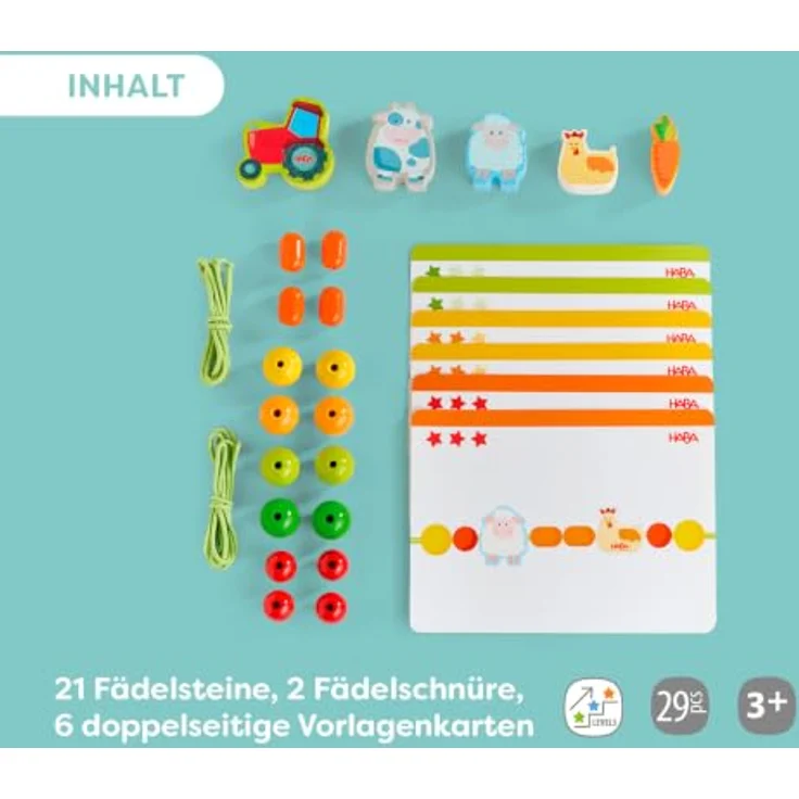 HABA Fädelspiel Bauernhof-Freunde, Kreatives Lernspiel zur Motorikförderung mit bunten Holzfiguren, ab 3 Jahren – Bild 4