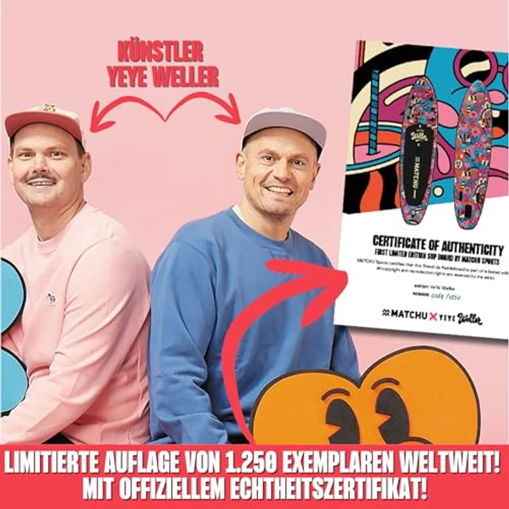 MATCHU Aufblasbares SUP Board, Limited Edition mit Zertifikat, Komplettset, 320x81x15 cm, 150 KG belastbar, Art Collection (Yeye Weller Collection) – Bild 5