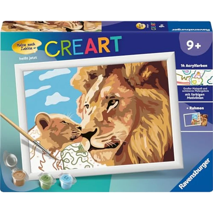 Ravensburger CreArt Malen nach Zahlen, Löwe mit Baby, 14 Acrylfarben, Made in Europe – Bild 2