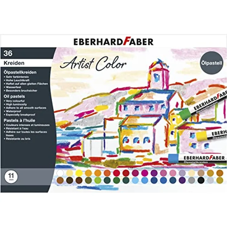 Eberhard Faber 522036 Ölpastellkreide Artist Color, 36 bruchsichere Ölkreiden, 11 mm, extrem farbintensiv und fingervermalbar