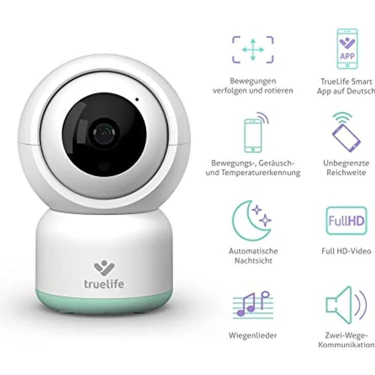 TrueLife NannyCam R3 Smart Überwachungskamera Innen, FullHD-Auflösung Kamera, Babyphone mit Kamera mit Bewegungserkennung, 2-Wege-Audio, Nachtsicht zu 10m, bis zu 128 GB Speicher auf SD Karte, Weiß – Bild 2
