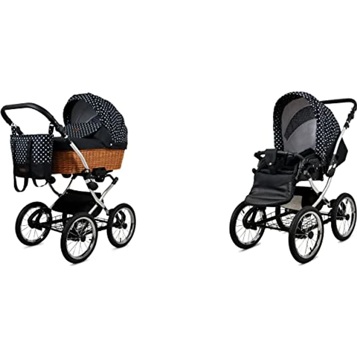 Babylux BabyLux ALU 2in1 Kinderwagen – 59x105x125cm – Max. 15kg – White Dots Silver Frame - Multifunktionaler Kinderwagen mit elegantem Design, Sicherheitsmerkmalen und praktischem Zubehör – Bild 1
